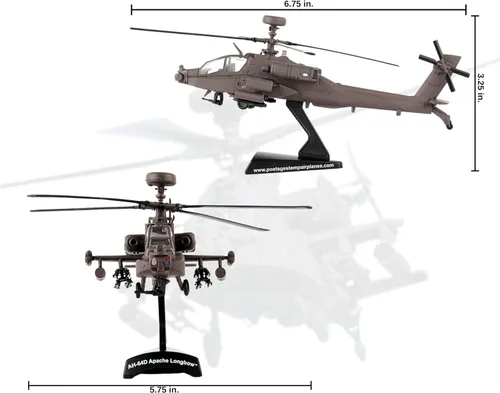 Vista 2 de Daron Sello Postal Boeing AH-64D Apache Longbow Modelo de exhibición de fundición a escala 1/100 con soporte, mediano