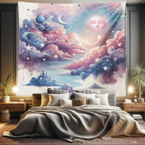 Vista 114 de Ambesonne Tapiz Trippy, vista panorámica de la cascada con bosques de ensueño y mandala oriental psicodélico, decoración de tela para colgar