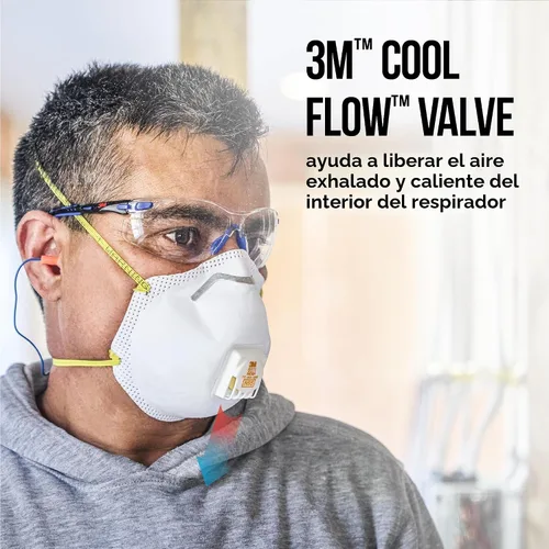 Vista 2 de 3M Respirador N95 8511, Válvula de Flujo Fresco, Paquete de 10, APROBADO POR NIOSH, Medios Filtrantes Avanzados Para Respiración Fácil, Cómodo Para