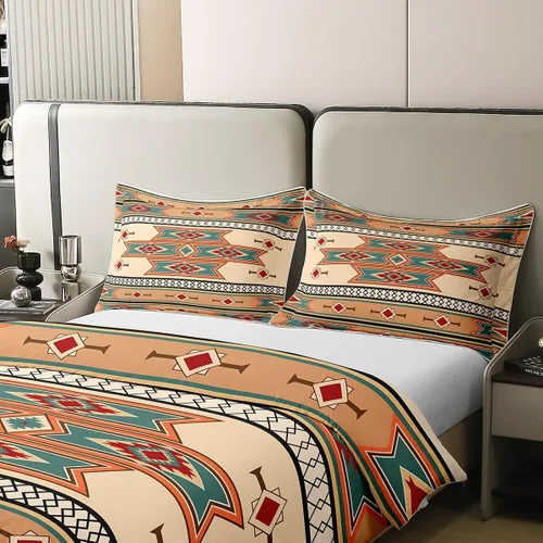 Vista 4 de Juego de ropa de cama 100% algodón exótico con funda de edredón individual, diseño tribal, suroeste americano, étnico, bohemio, abstracto