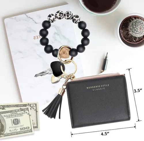 Vista 2 de Llavero pulsera pulsera con bolsillo para tarjeteros, borla llavero para mujer