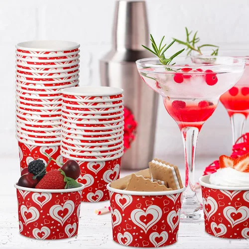 Vista 5 de Shellwei Paquete de 50 tazas de helado de 9 onzas para el día de San Valentín, cuencos de postre desechables con corazón, cuencos de papel