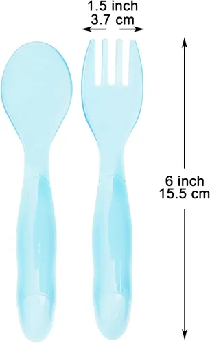 Vista 2 de Youngever 18 utensilios de plástico para niños pequeños, tenedores de plástico para niños, cucharas para niños, tamaño grande, juego de 9 en 9