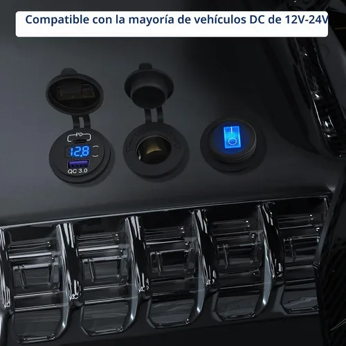 Vista 6 de DaierTek Paquete de 3 enchufes de cargador de coche USB C de 12 V, 48 W PD y QC 3.0 de carga rápida con voltímetro e interruptor