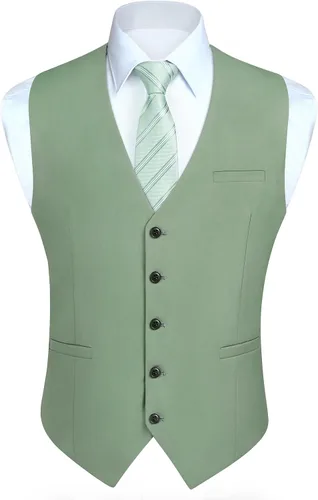 Vista 38 de HISDERN Vest 101 - Chaleco de traje ajustado para hombre con 3 bolsillos para negocios, formal, boda, baile de graduación y esmoquin casual a1-Negro