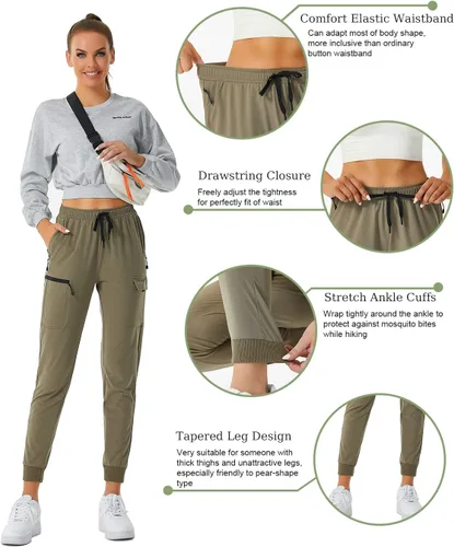 Vista 5 de Pantalones deportivos versátiles de senderismo para mujer, de secado rápido, con bolsillos tipo cargo, para atletismo, entrenamiento, ropa