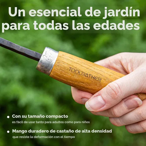 Vista 6 de Point Homi - Azada de mano, herramienta de jardín tradicional coreana hecha a mano con mango de madera de castaño y acacia para deshierbar y plantar