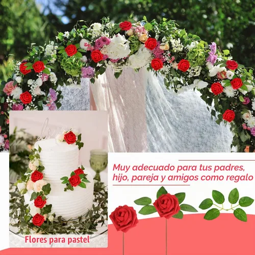 Vista 4 de LOKIPA 50 rosas artificiales, 50 unidades de rosas rojas de espuma de aspecto real, rosas artificiales con tallos para decoración de ramos de boda