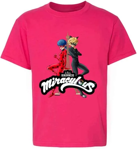 Vista 5 de Pop Threads Miraculous Ladybug and Cat Noir Merch - Camiseta para niños y niñas Juventud Negro