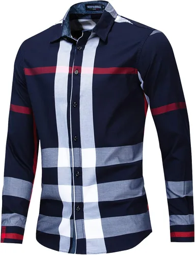 Vista 3 de FREDD MARSHALL Camisas de manga larga para hombre, 100% algodón, a cuadros