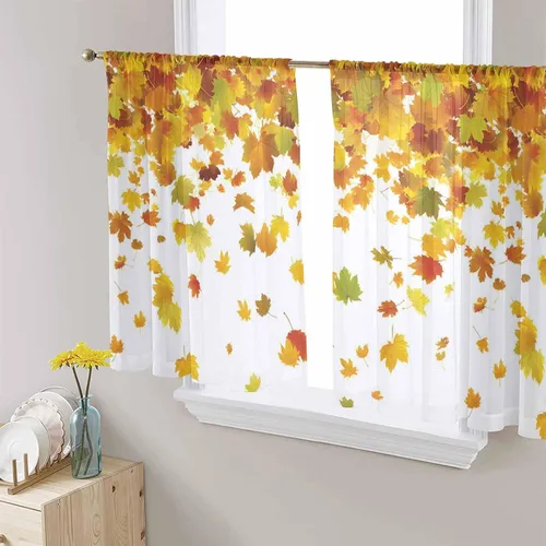 Vista 11 de Juego de paneles de cortinas de girasol, cortinas de gasa para cocina, cortinas de gasa de privacidad para sala de estar, dormitorio, decoración