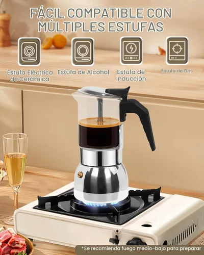 Vista 5 de Cafetera espresso para estufa, 4 tazas, 6.7 onzas, olla italiana