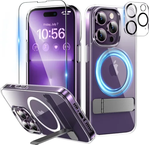 Vista 9 de Funda magnética para iPhone 14 Pro de 6.1 pulgadas (2022), soporte delgado con protector de pantalla compatible con Magsafe a prueba de golpes, Negro