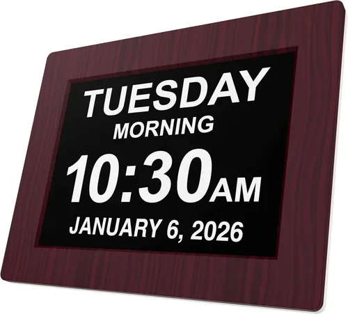 Vista 10 de American Lifetime Reloj digital grande para personas mayores, negro, 8 pulgadas, con día y fecha, alarmas personalizables, atenuación automática