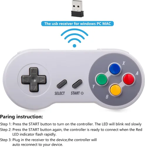 Vista 5 de KIWITATA Wireless Classic SNES USB Controller, 2.4G Rechargeable Retro SNES Remote Emulator Gamepad Controller for Windows 11XP87 MAC RetroPie