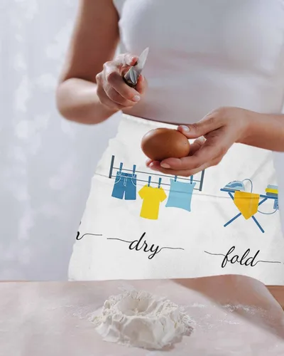 Vista 2 de Modern Minimalist Server Aprons with 3 Pockets, Cartoon Laundry Room Washing Machine Waitress Waist Apron for Women Men Waterproof Half Aprons