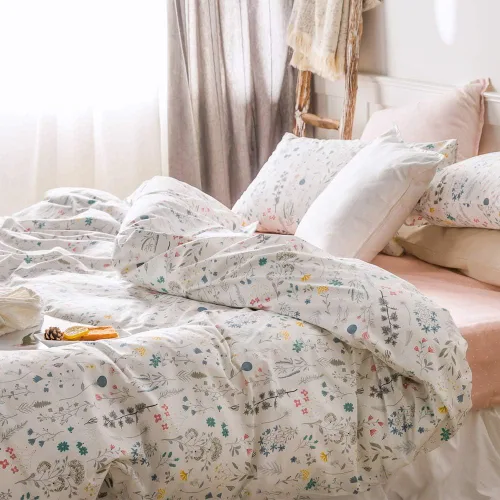 Vista 3 de AMWAN Juego de ropa de cama 100% algodón con diseño botánico de flores estilo jardín, 1 funda de edredón y 2 fundas de almohada, tamaño matrimonial