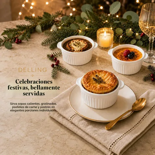 Vista 7 de Delling Ramequines con asa, paquete de 6 cuencos de sopa para sopa de cebolla francesa, pastel de olla, pasteles de lava, crema brulee, plato