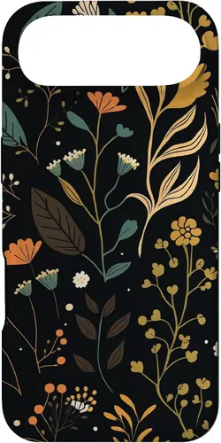 Vista 27 de Floral Aesthetic Simple Boho Modern Botanical Flowers Black Case for iPhone 17