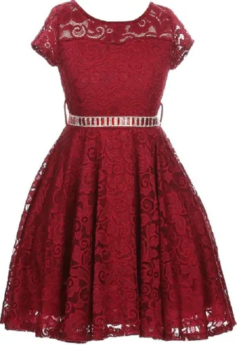 Vista 8 de Little Girl - Vestido de niña con manga de encaje y cinturón de piedras