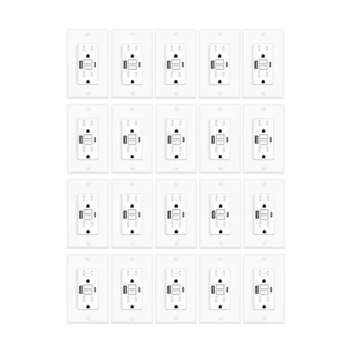 Vista 52 de Greencycle Toma GFCI de 15 amperios con puertos USB C y USB A, 1 unidad de toma eléctrica GFCI de prueba automática con USB, con indicador LED