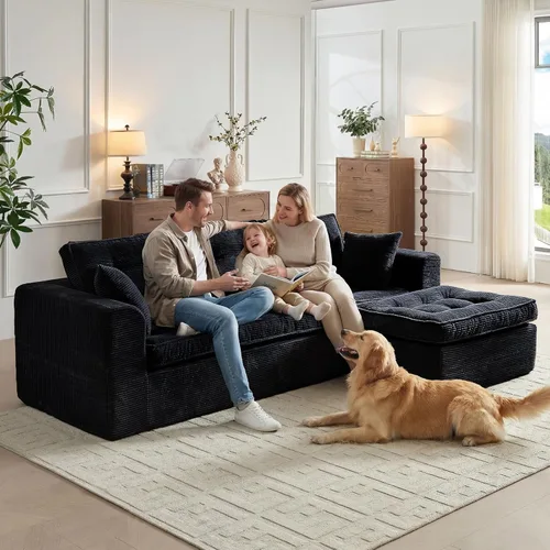 Vista 4 de ROXGOX Sofás Cloud para sala de estar, sofá seccional modular moderno con diván en forma de L, sofá deshuesado con asiento profundo, pana de felpa