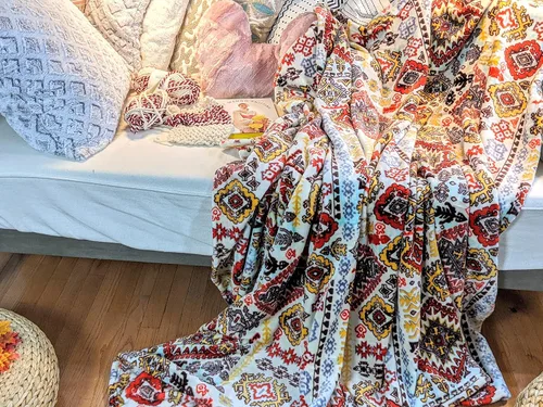 Vista 9 de DaDa Bedding - Manta de forro polar de visón bohemio del suroeste, ligera, acogedora, de granja, azteca, habana, geométrica, abstracta, suave