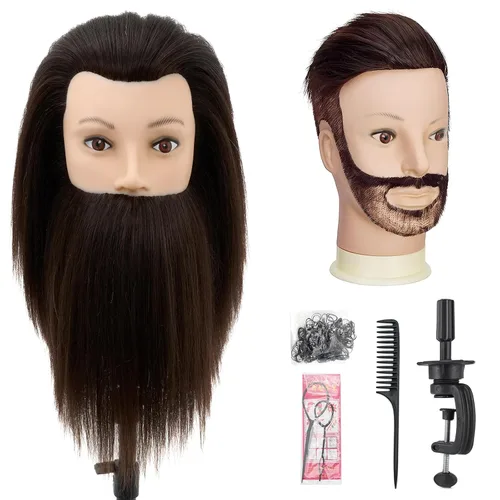 Vista 12 de Cabeza de maniquí masculino con cabello, cabeza de maniquí de peluquero de 10 pulgadas, cabeza de maniquí de peluquería de cosmetología para Marrón