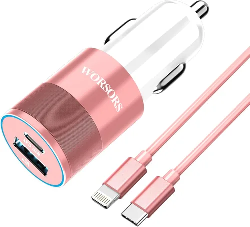 Vista 8 de MFi 35W USB C Cargador rápido de coche con 3 pies tipo C a cable Lightning (negro)