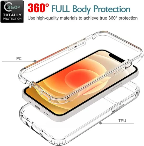 Vista 3 de Funda para iPhone 12 Mini con protector de pantalla de vidrio templado, suave 360 de cuerpo completo, a prueba de golpes, híbrida, transparente