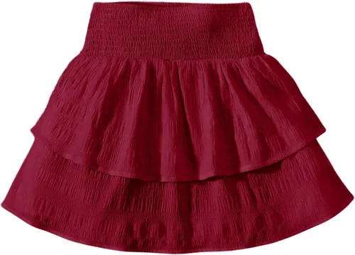 Vista 7 de RoseSeek Faldas de Capas Escalonadas Fruncidas Boho Smocked para Niña, Casuales, Lindas, de Cintura Alta, Plisadas, con Volantes, Fluidas, Elásticas