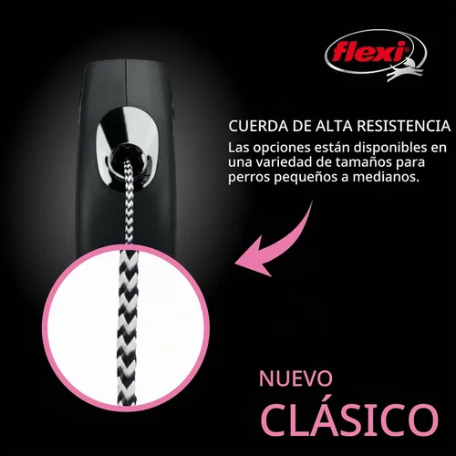 Vista 3 de FLEXI Correa Retráctil New Classic Cord para Perros Extra Pequeños de hasta 18 libras – 10 pies, Negro Correa para Caminar Mascotas Sin Enredos