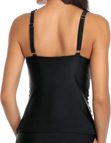 Vista 6 de Yonique Top tankini para mujer, con control de abdomen, con volantes, cuello en V, sin parte inferior