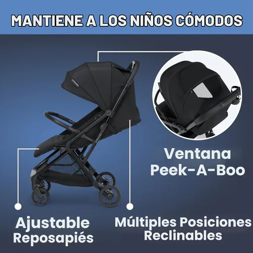 Vista 4 de Delta Children Icon - Cochecito ultra compacto ligero para uso diario y de viaje, plegado con una sola mano, solo 15.6 libras, cabe en Negro