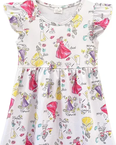 Vista 2 de Vestido estampado de princesa con estampado de dibujos animados para niñas de 1 a 8 años