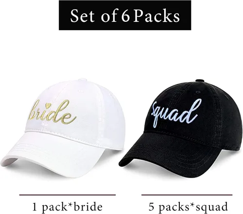 Vista 2 de PartyGifts&beyond Sombrero de béisbol de dama de honor, paquete de 6 sombreros de despedida de soltera, sombrero de escuadrón de novia para regalo