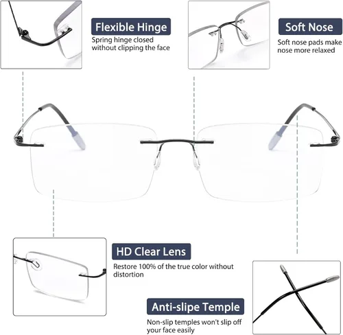 Vista 4 de K.LAVER Lentes de lectura bifocales fotocromáticos con bloqueo de luz azul para hombres y mujeres, gafas de sol sin montura de transición