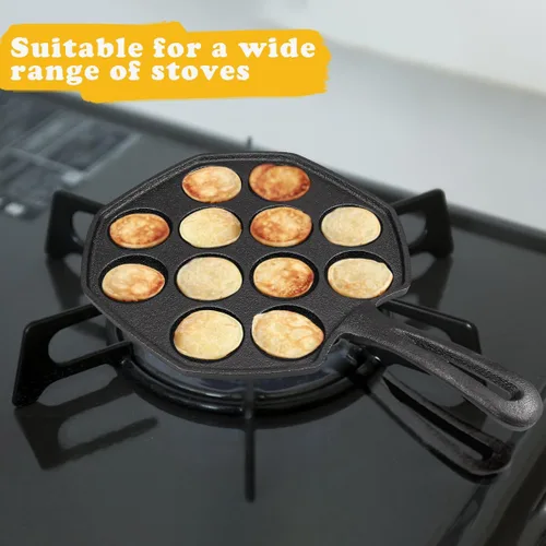 Vista 6 de DOERDO Takoyaki Maker Takoyaki - Molde de bolas de carne de pulpo de hierro fundido antiadherente para bolas de pulpo, 12 agujeros