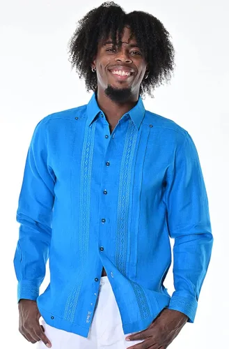 Vista 3 de bohio Elegante guayabera 100% lino para hombre con hermoso diseño bordado (MLG1415)
