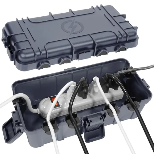 Vista 11 de Caja eléctrica mediana para exteriores (11.6 x 5.2 x 4.1 pulgadas), cubierta de cable de extensión impermeable IP54 con entrada de 6 cables, caja