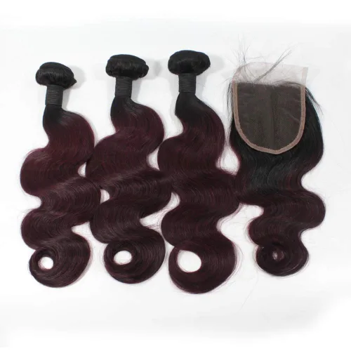 Vista 15 de 1B/27 rubio ombre brasileño virgen paquetes con cierres 4pcs lote cuerpo onda 12 con 10 pulgadas ombre encaje cierre con teje pelo
