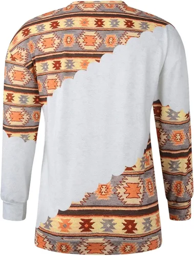 Vista 4 de Sudadera casual suelta con cuello redondo para mujer, talla grande, moda de otoño, manga larga, a rayas, abrigo de moda