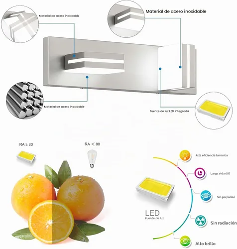 Vista 2 de SineRise - Moderna lámpara LED para tocador de baño (2 luces, 39.4 cm, regulable), iluminación de pared de baño moderna de acrílico cepillado sobre