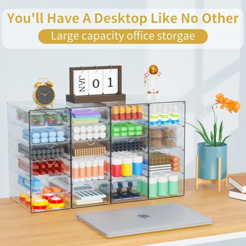 Vista 6 de Organizador de maquillaje acrílico con 20 cajones, juego de 4 cajones de almacenamiento transparentes, organizador de cajones de acrílico