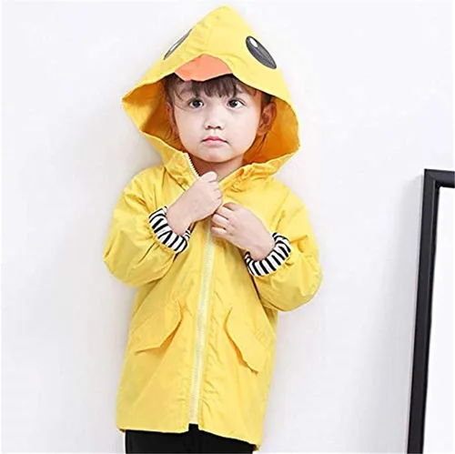 Vista 7 de Chaqueta de lluvia de pato para bebé niño y niña, linda chaqueta de lluvia amarilla de dibujos animados, abrigo para niños, traje escolar de otoño e