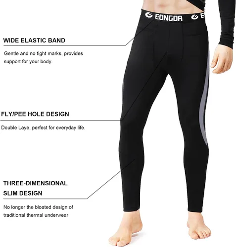 Vista 4 de EONGOA Conjunto de ropa interior térmica para hombre con forro polar para esquí, invierno, capa base cálida para clima frío