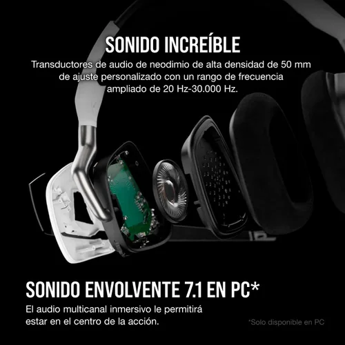 Vista 3 de Corsair Void RGB Elite - Auriculares inalámbricos para juegos, sonido envolvente 7.1, micrófono omnidireccional, almohadillas de malla