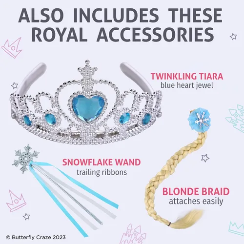 Vista 4 de Accesorios de Princesa Elsa de Frozen, incluye tiara, guantes, vara mágica y trenza