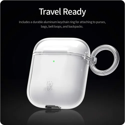 Vista 5 de iFace Funda protectora transparente diseñada para AirPods 1/2 [clip de mosquetón incluido] [Funda compatible con carga inalámbrica] - Transparente