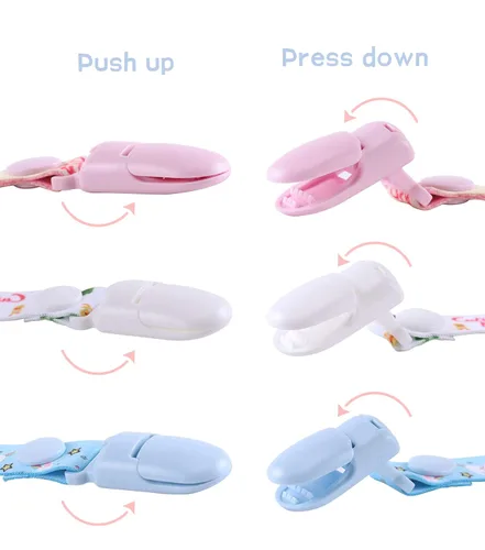 Vista 5 de CutiePlusU Paquete de 3 clips para chupete de gran tamaño, rosa, azul, blanco